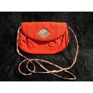 Vintage Barbara Bolen Red Crossbody Purse -Fabric/Metallic Accents Made in Italy